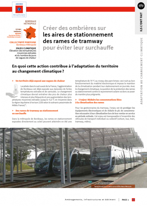 Créer des ombrières sur les aires de stationnement des rames de tramway pour éviter leur surchauffe