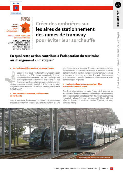 Créer des ombrières sur   les aires de stationnement   des rames de tramway pour éviter leur surchauffe