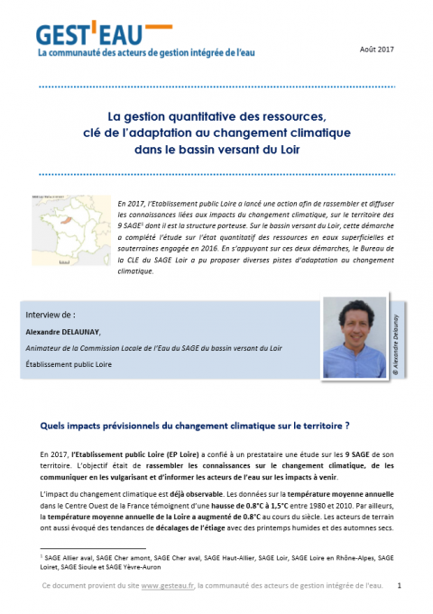 La gestion quantitative des ressources, clé de l’adaptation au changement climatique dans le bassin versant du Loir
