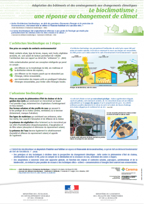 Adaptation des bâtiments et des aménagements aux changements climatiques Le bioclimatisme : une réponse au changement de climat