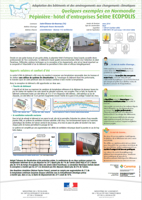 Adaptation des bâtiments et des aménagements aux changements climatiques : Pépinière – hôtel d’entreprises Seine ECOPOLIS