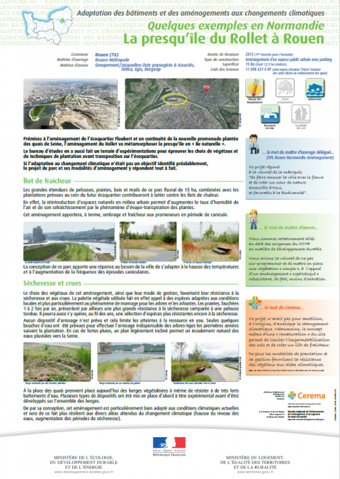 Adaptation des bâtiments et des aménagements aux changements climatiques : Quelques exemples en Normandie : La presqu’île du Rollet à Rouen