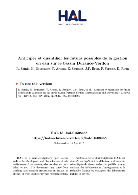 Anticiper et quantifier les futurs possibles de la gestion en eau sur le bassin Durance-Verdon