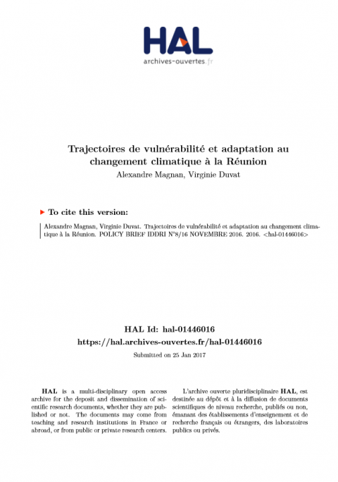 Trajectoires de vulnérabilité et adaptation au changement climatique à la Réunion