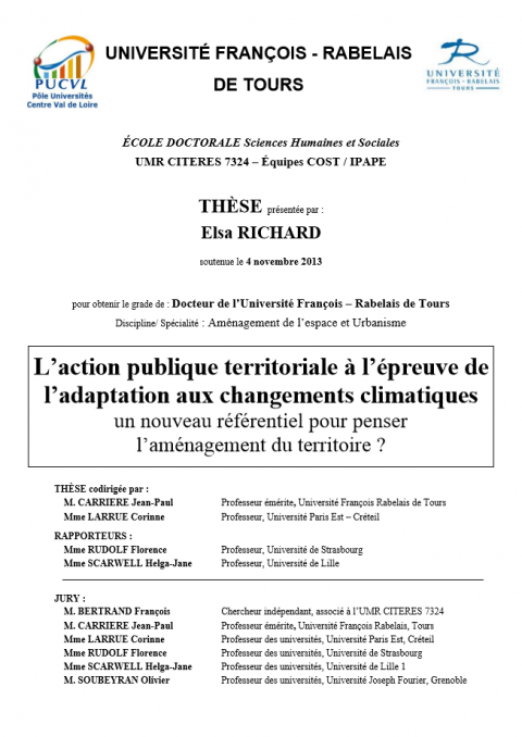 L’action publique territoriale à l’épreuve de l’adaptation aux changements climatiques un nouveau référentiel pour penser l’aménagement du territoire