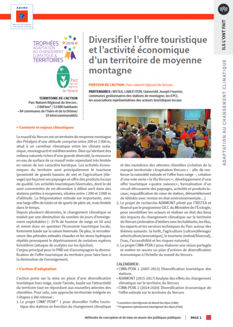 Diversifier l'offre touristique et l'activité économique d'un territoire de moyenne montagne Exemple à suivre en région