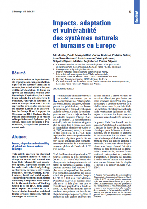 Impacts, adaptation et vulnérabilité des systèmes naturels et humains en Europe