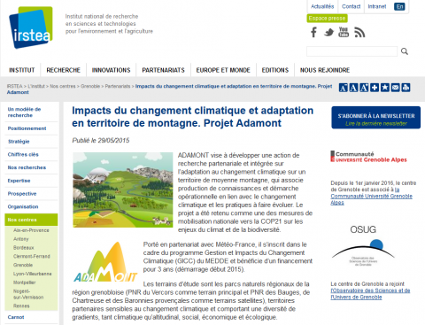Impacts du changement climatique et adaptation en territoire de montagne - Projet Adamont