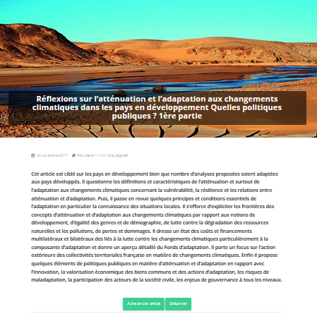 Réflexions sur l’atténuation et l’adaptation aux changements climatiques