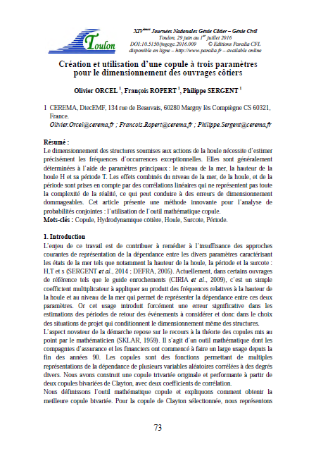 Création et utilisation d’une copule à trois paramètres pour le dimensionnement des ouvrages côtiers