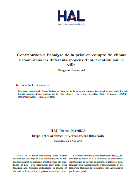  Contribution à l'analyse de la prise en compte du climat urbain dans les différents moyens d'intervention sur la ville