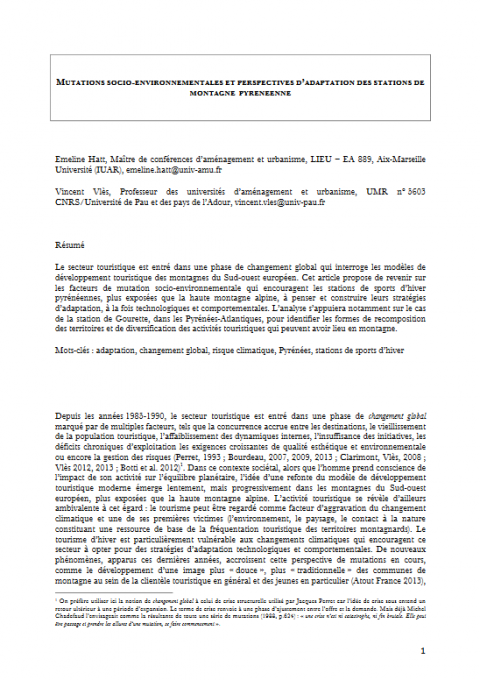 Mutations socio-environnementales et perspectives d’adaptation des stations de montagne pyrénéenne