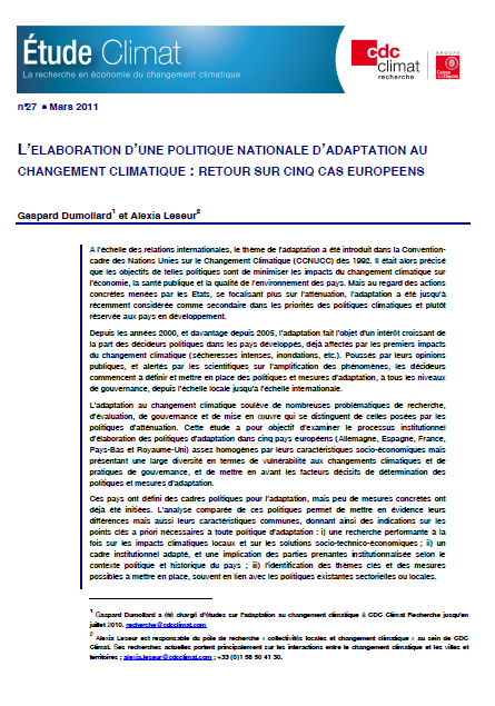 L'élaboration d'une politique nationale d'adaptation au changement climatique 