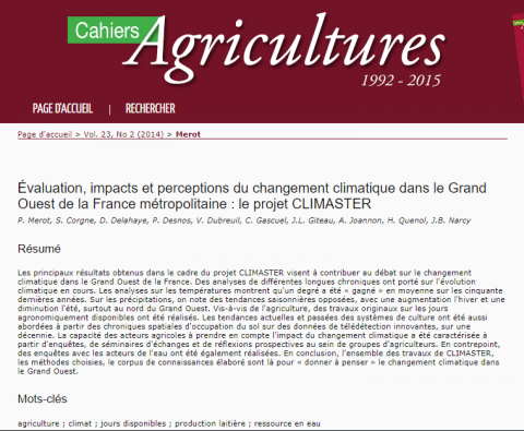 Évaluation, impacts et perceptions du changement climatique dans le Grand Ouest de la France métropolitaine : le projet CLIMASTER