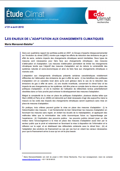 Les enjeux de l'adaptation aux changements climatiques