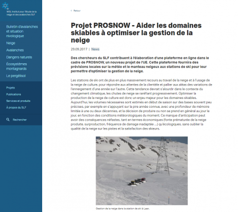 Projet PROSNOW - Aider les domaines skiables à optimiser la gestion de la neige