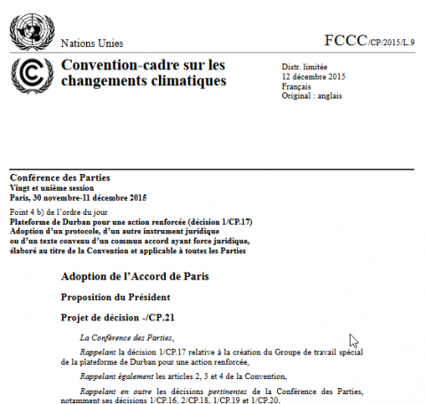 Adoption de l'accord de Paris