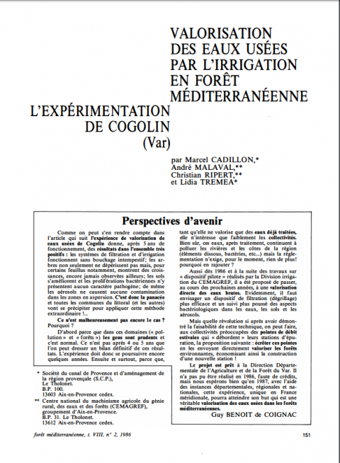 L'expérimentation méditerranéenne de Cogolin (Var)