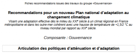 Recommandations pour un nouveau Plan national d’adaptation au changement climatique - Fiches de la composante « gouvernance et pilotage »