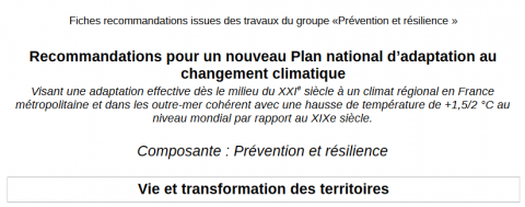 Recommandations pour un nouveau Plan national d'adaptation au changement climatique - Fiche composante « prévention et résilience »