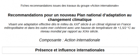 Recommandations pour un nouveau Plan national d’adaptation au changement climatique - Fiche composante « action internationale »
