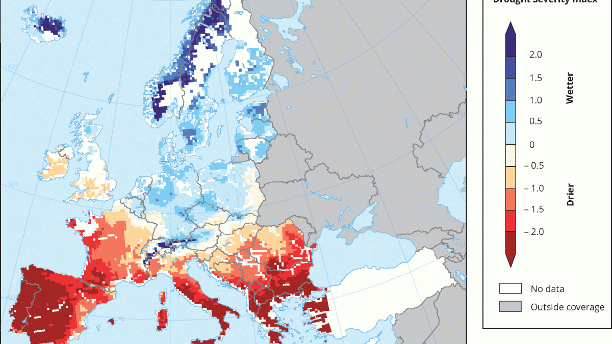 Modélisation de l’évolution de la teneur en eau des sols en été entre 2020 et 2050 © European Environment Agency, 2015